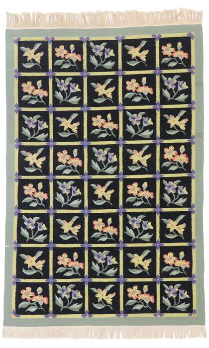 4 x 6 Vintage Chinese Floral Kilim Rug 78026
