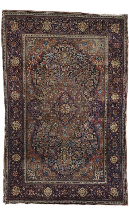 4 x 7 Antique Persian Kashan Ateshoglou Rug 21688