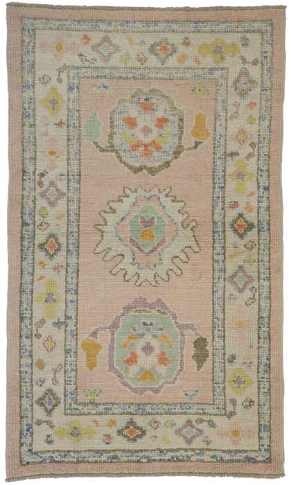 3 x 5 Colorful Pink Turkish Oushak Rug 53596