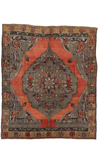 9 x 10 Vintage Turkish Oushak Rug 53668