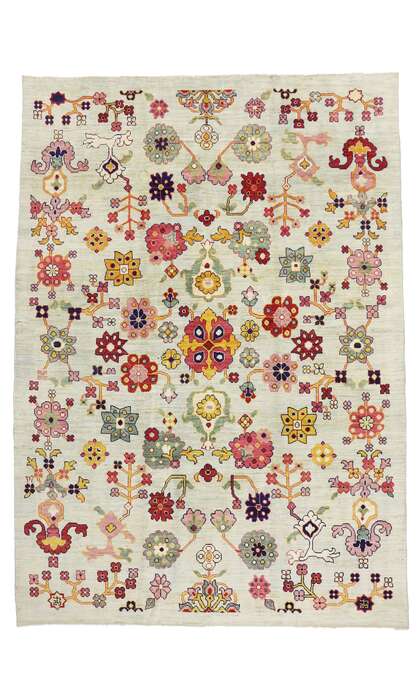 10 x 14 New Colorful Contemporary Turkish Oushak Rug with Grandmillennial Style 60746
