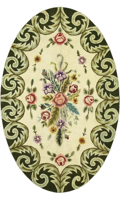 4 x 6 Antique Floral Hooked Oval Rug 70484