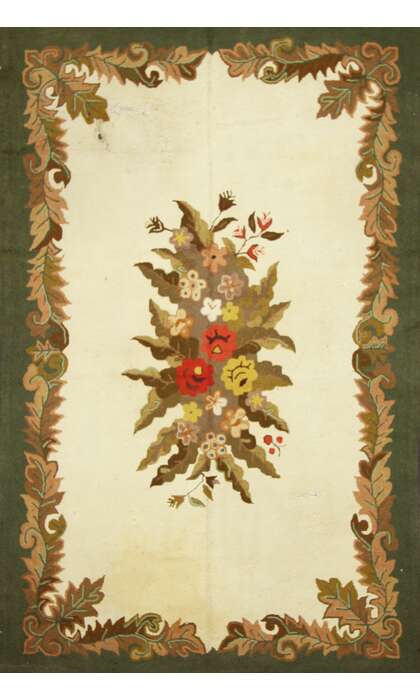 5 x 9 Antique Floral Hooked Rug with French Aubusson and Savonnerie Style 70687