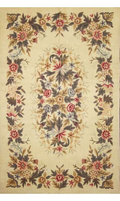 6 x 9 Antique Chinese Floral Hooked Rug 70785