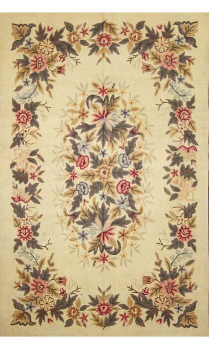 6 x 9 Antique Chinese Floral Hooked Rug 70785