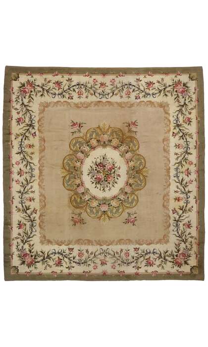 12 x 13 Antique Spanish Savonnerie Square Rug with French Chintz Style 72167