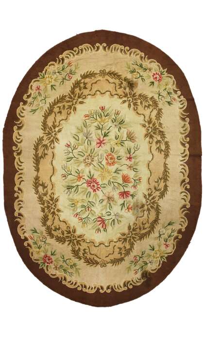 8 x 12  Antique Floral Hooked Oval Rug 72271