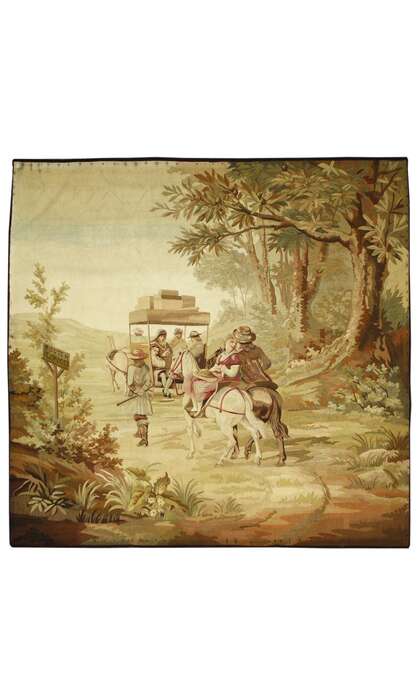7 x 7 Late 19th Century Antique French Pastoral Tapestry Route de Limoges 72470