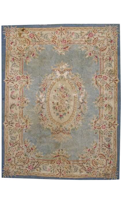 9 x 11 Antique Chinese Floral Hooked Rug with French Savonnerie Chintz Style 73171