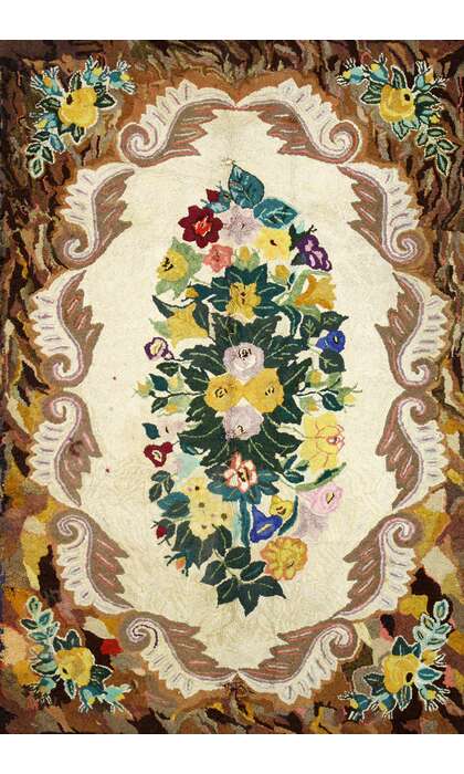 5 x 7 Antique American Floral Hooked Rug 74343