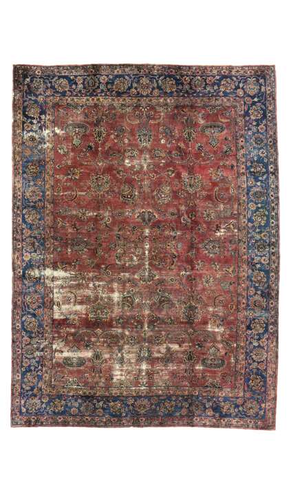 10 x 13 Distressed Antique Persian Kerman Rug with New England Cape Cod Style 76681