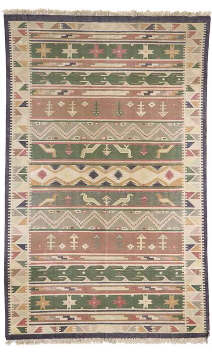 ​5 x 9 Vintage Indian Stone Wash Dhurrie Rug with Tribal Style 77985