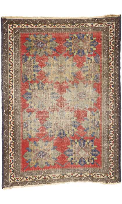 4 x 5 Distressed Antique Persian Karabakh Rug 78003