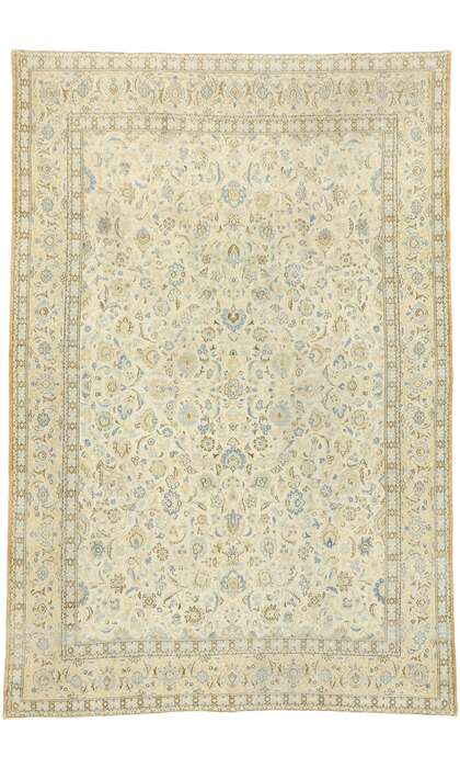 9 x 13 Distressed Antique Persian Kashan Rug with Cotswold English Manor Style 52843