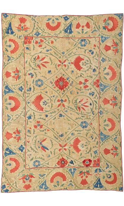 4 x 5 Antique Uzbek Suzani Tapestry 78198