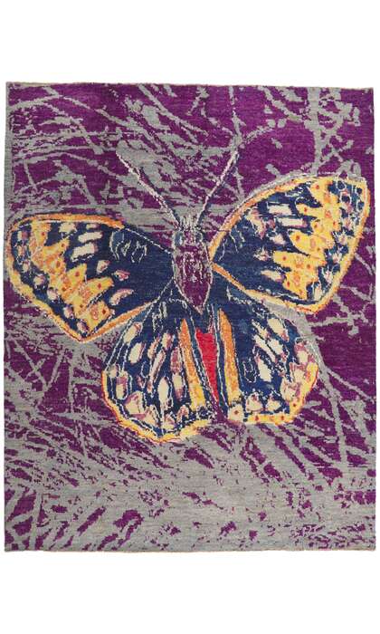 10 x 13 ​New Contemporary Moroccan Rug Inspired by Andy Warhol's Callippe Silverspot Butterfly 80335