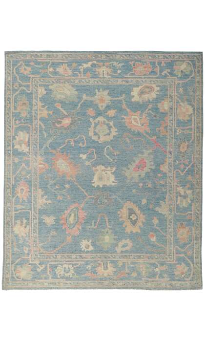 8 x 10 Colorful Blue Oushak Rug 80896