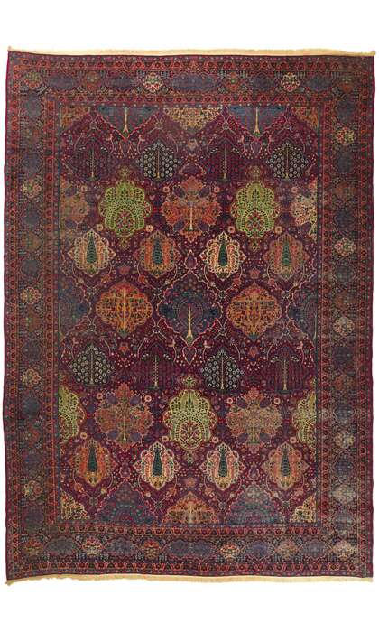 13 x 19 Antique Persian Yazd Rug 78356