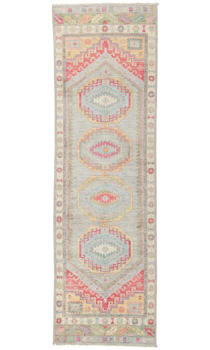 ​3 x 9 Vintage-Inspired Colorful Oushak Runner 80969