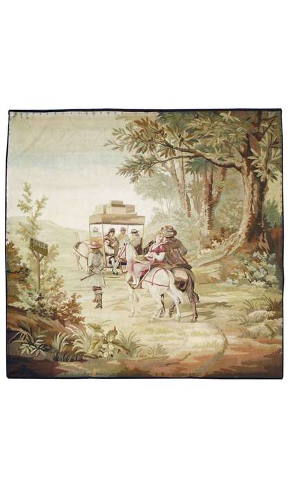 7 x 7 Late 19th Century Antique French Pastoral Tapestry Route de Limoges 72470