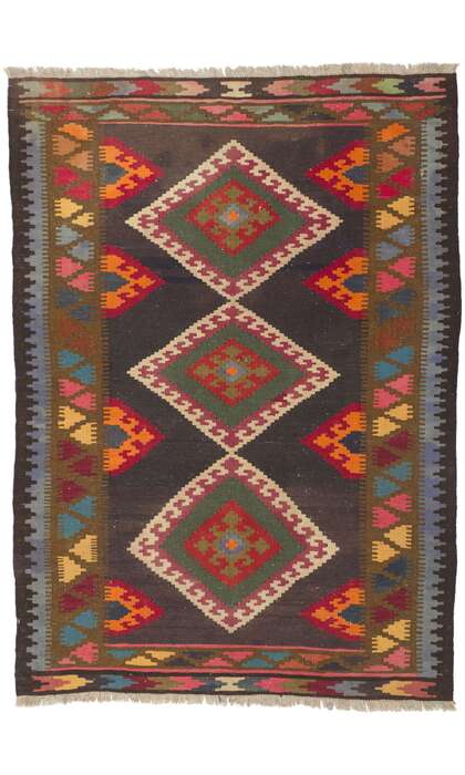 4 x 5 Vintage Persian Shiraz Kilim Rug 61177