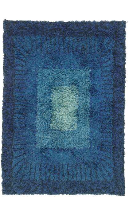 4 x 6 Vintage Swedish Blue Rya Rug 78511