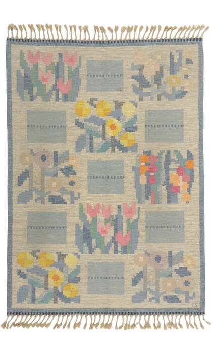 6 x 8 Vintage Swedish Rug Ingegerd Silow Rollakan 78496