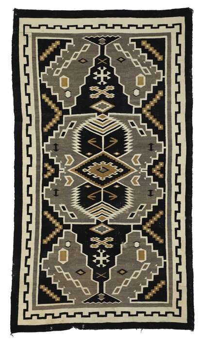 6 x 10 Antique Two Gray Hills Navajo Rug 77275