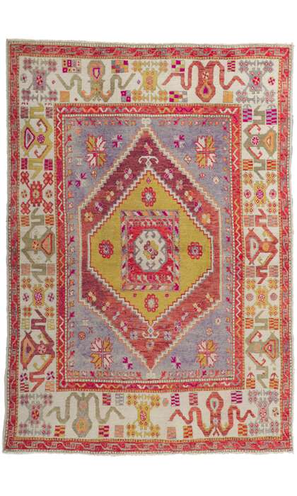 6 x 8 Vintage Turkish Colorful Oushak Rug 51782