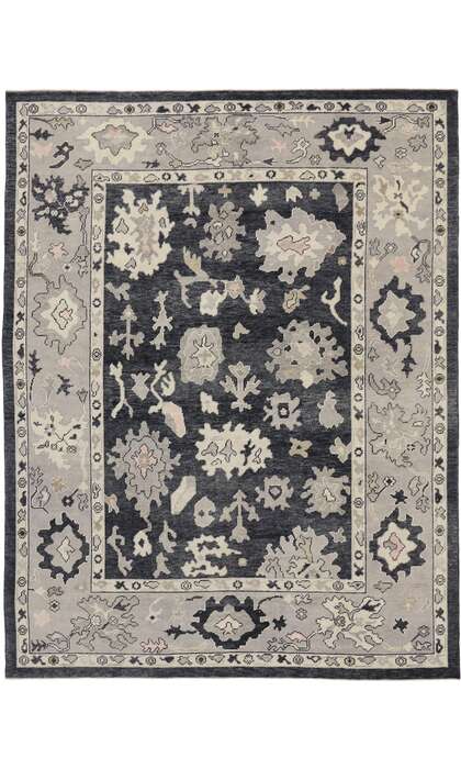 9 x 12 Modern Black Oushak Rug 52361