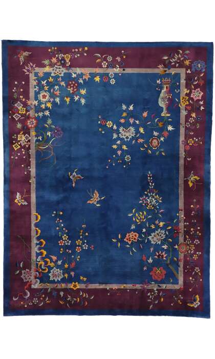 9 x 12 Antique Blue Chinese Art Deco Rug 77231