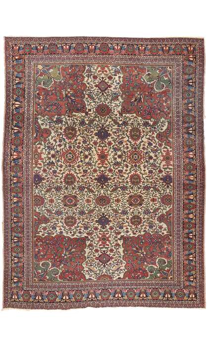 10 x 13 Antique Persian Ivory Mahal Rug 78656