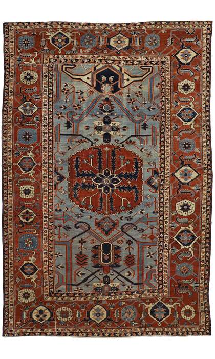 9 x 14 Antique Persian Serapi Rug 74059