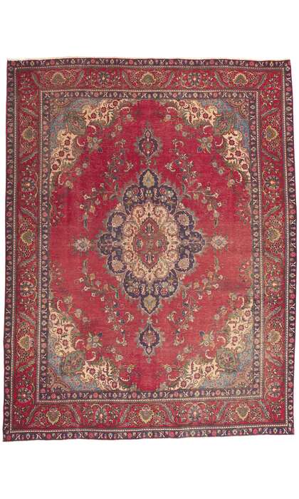 10 x 13 Antique-Worn Persian Tabriz Rug 78088