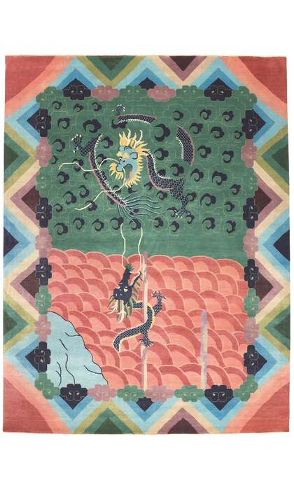 10 x 13 Chinese Art Deco Dragon Rug 30972