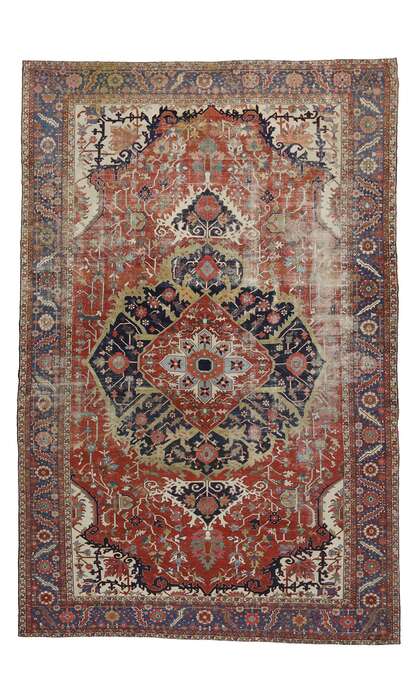 13 x 20 Antique-Worn Persian Serapi Rug 52303