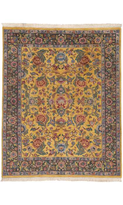 8 x 10 Vintage Yellow Indian Tabriz Rug 74959