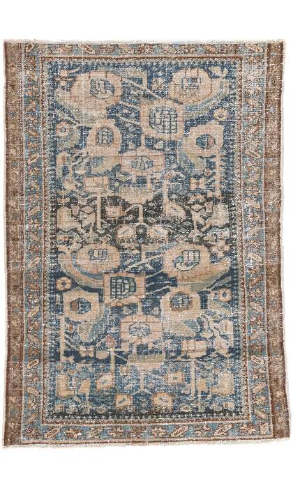 3 x 4 Antique-Worn Blue Persian Hamadan Rug 61276