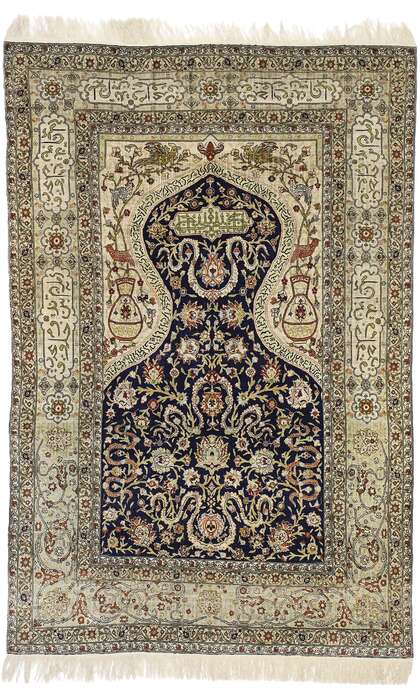 4 x 6 Vintage Turkish Silk Hereke Prayer Rug 77218
