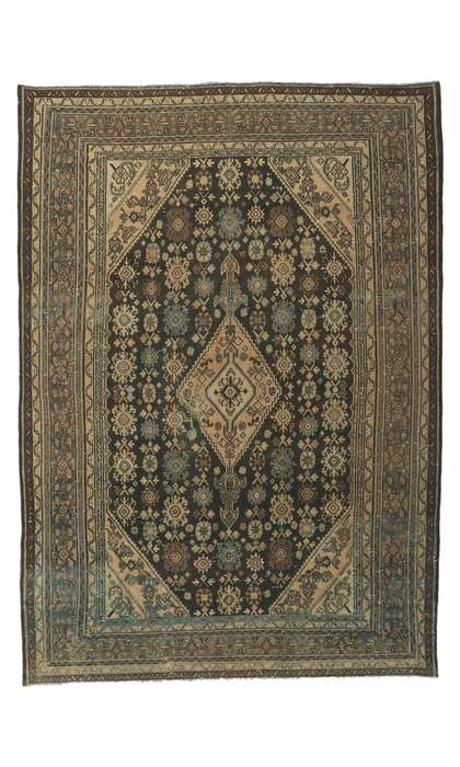 7 x 10 Earth-Tone Vintage Persian Hamadan Rug 61007