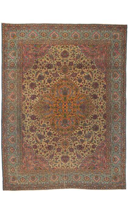 9 x 12 Antique-Worn Persian Kerman Rug 78297