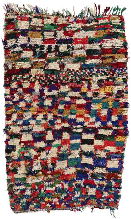 4 x 6 Colorful Vintage Checkered Moroccan Azilal Rug 21721