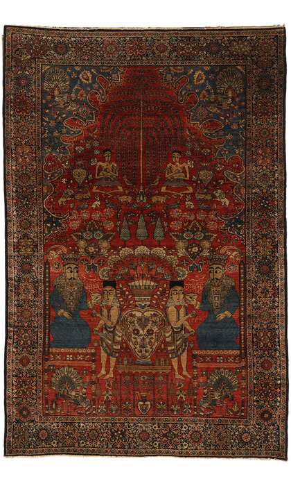 4 x 6 Antique Persian Farahan Pictorial Rug 78724