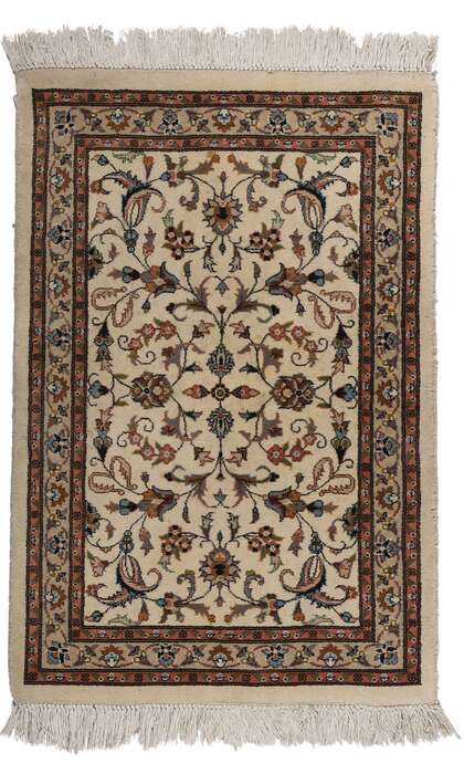 2 x 3 Vintage Beige Indian Kashan Rug 78696