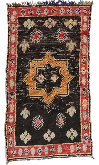 4 x 8 Vintage Black Moroccan Azilal Rag Rug 21834