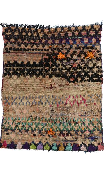 4 x 5 Distressed Vintage Boujad Moroccan Rag Rug 21794
