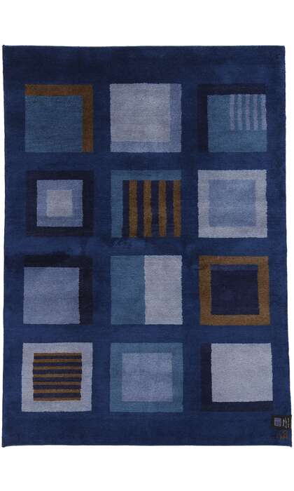 5 x 8 Vintage Blue Swedish Scandinavian Modern Rug 78735