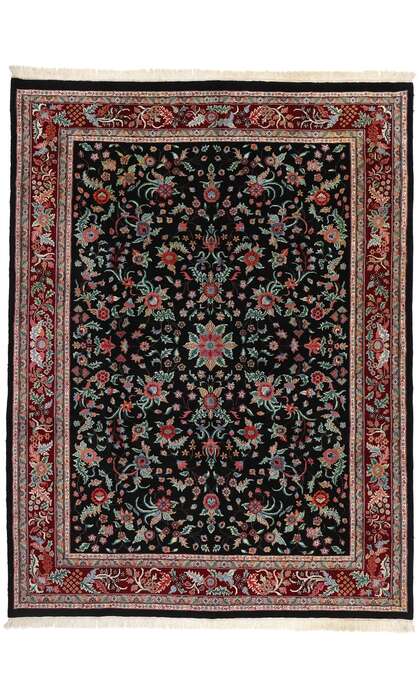 9 x 12 Vintage Black Indian Floral Rug 78706