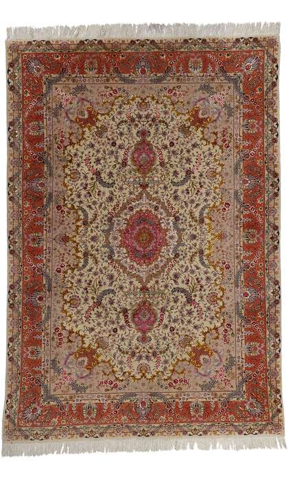 7 x 10 Wool and Silk Vintage Persian Tabriz Rug 78687