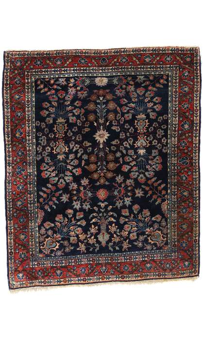 3 x 4 Antique Navy Blue Persian Mohajeran Sarouk Rug 78763